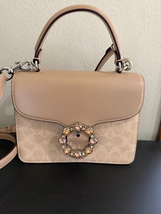 Coach Courtney Top Handle Signature Canvas Bag Satchel with Crystal Buckle - Picture 3 of 16